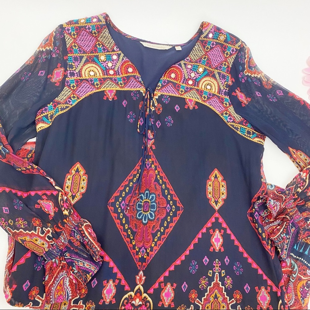 Soft Surroundings Iskra Paisley Floral Embroidered Bohemian Tunic: Navy Blue - Picture 6 of 14